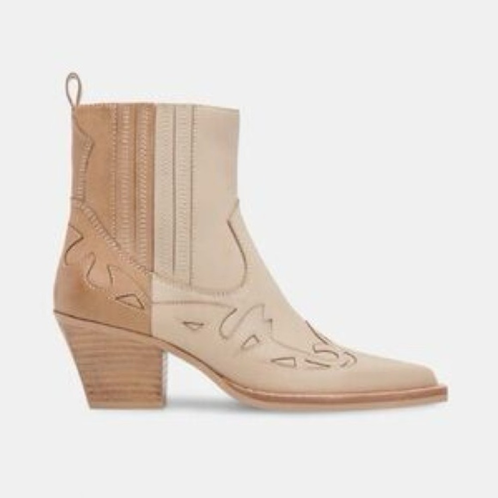 Dolce Vita Western Ramson Boots Size 6.5 Taupe Suede Ankle Festival Cowgirl
